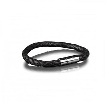 Skultuna Leather Bracelet steel 6 mm - M - Black