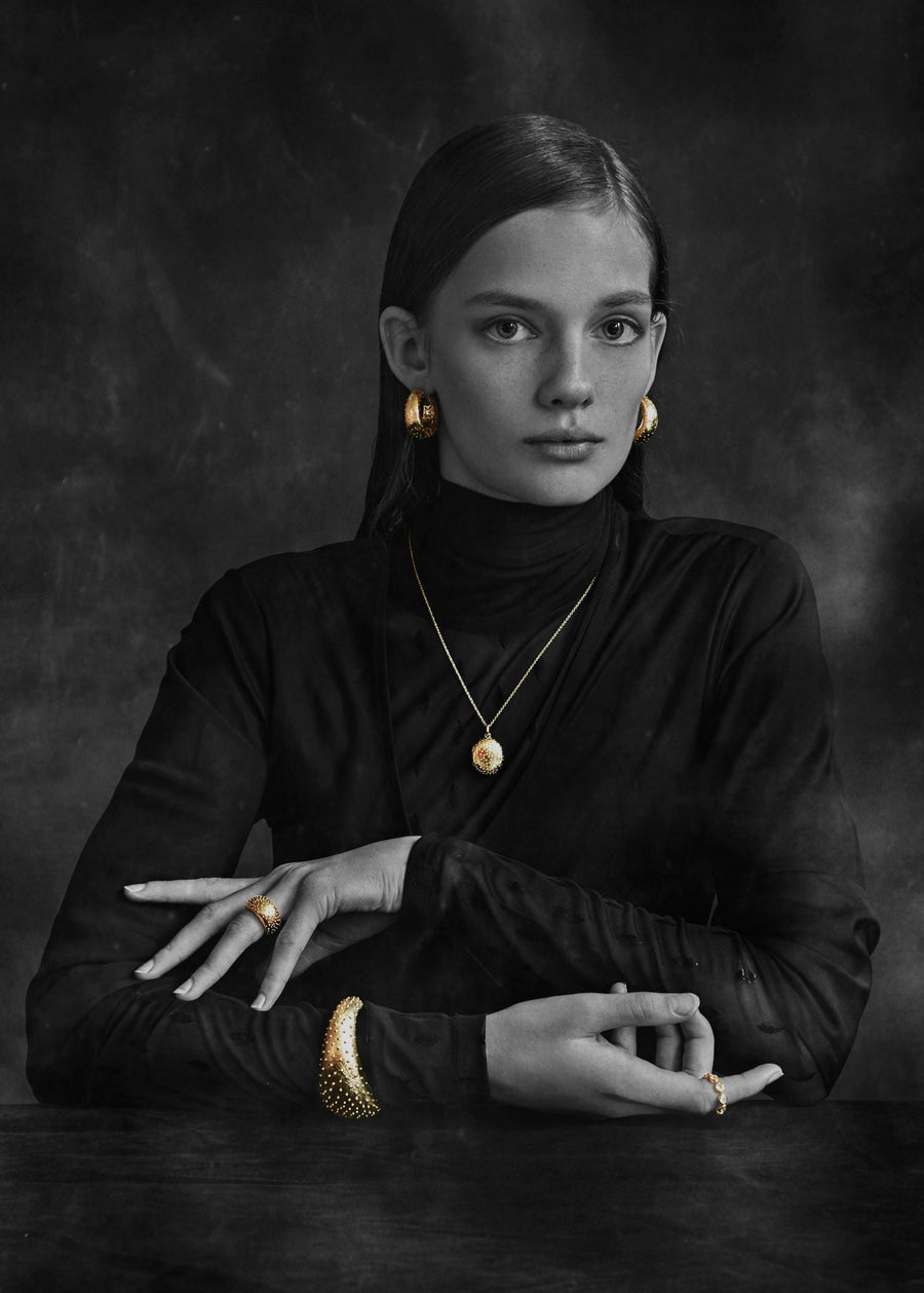 Pantolin Ostrich Hoop Earrings Gold
